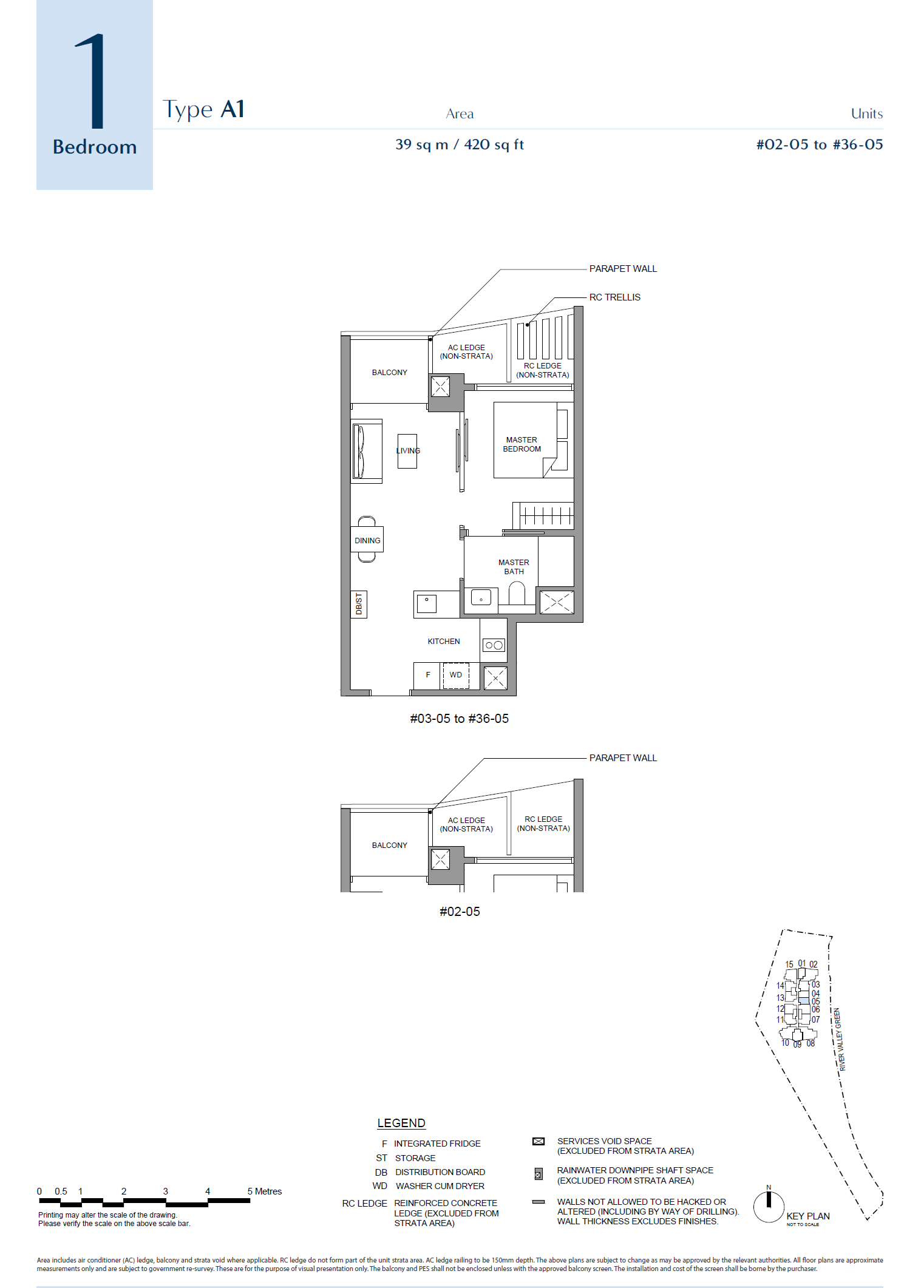 River Green A1 1-bedroom floor plan